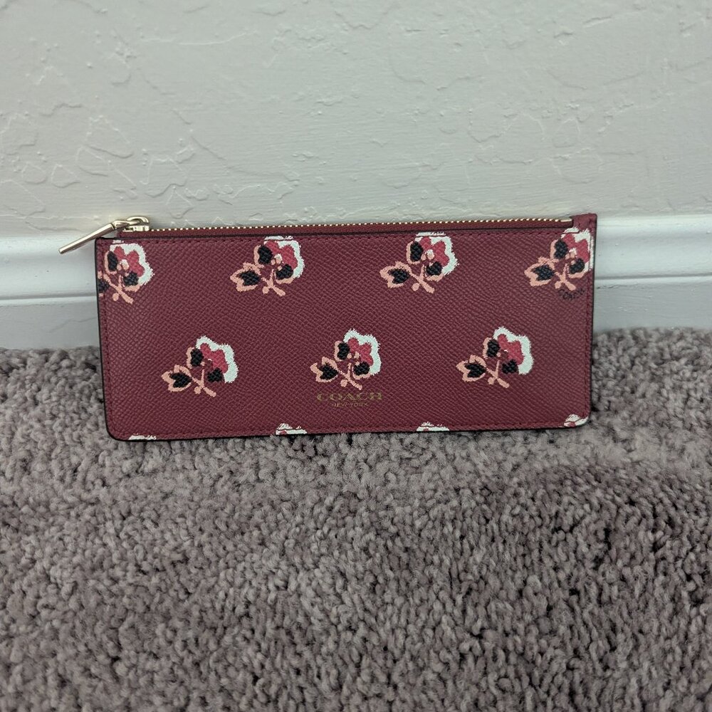 Coach Slim Zip Pouch in Red and White Roses Floral